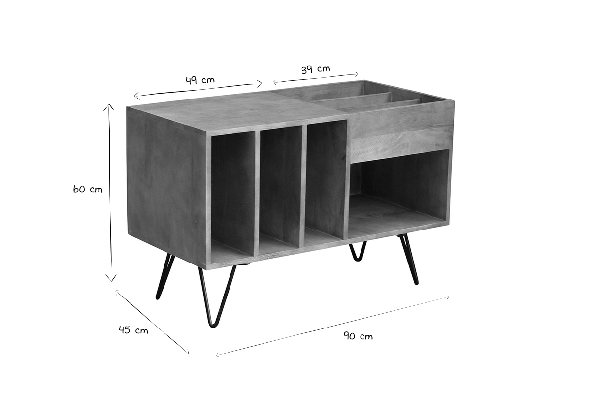 Sideboard fr Schallplatten aus Mangoholz und Metall B 90 cm BOOGIE