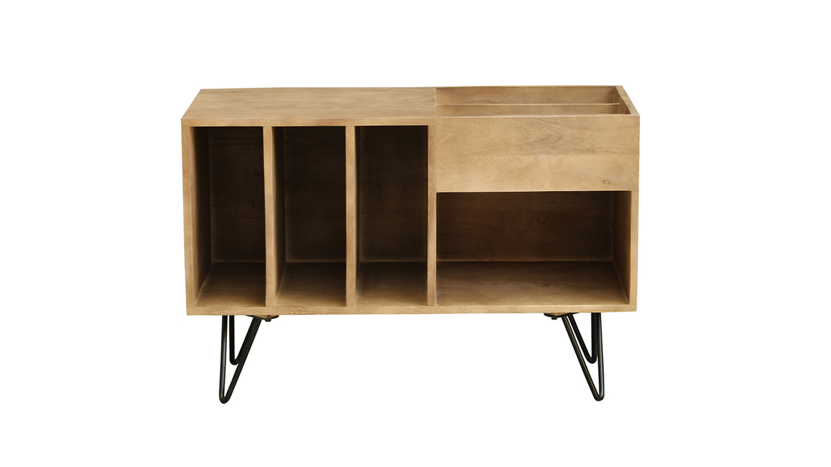 Sideboard fr Schallplatten aus Mangoholz und Metall B 90 cm BOOGIE