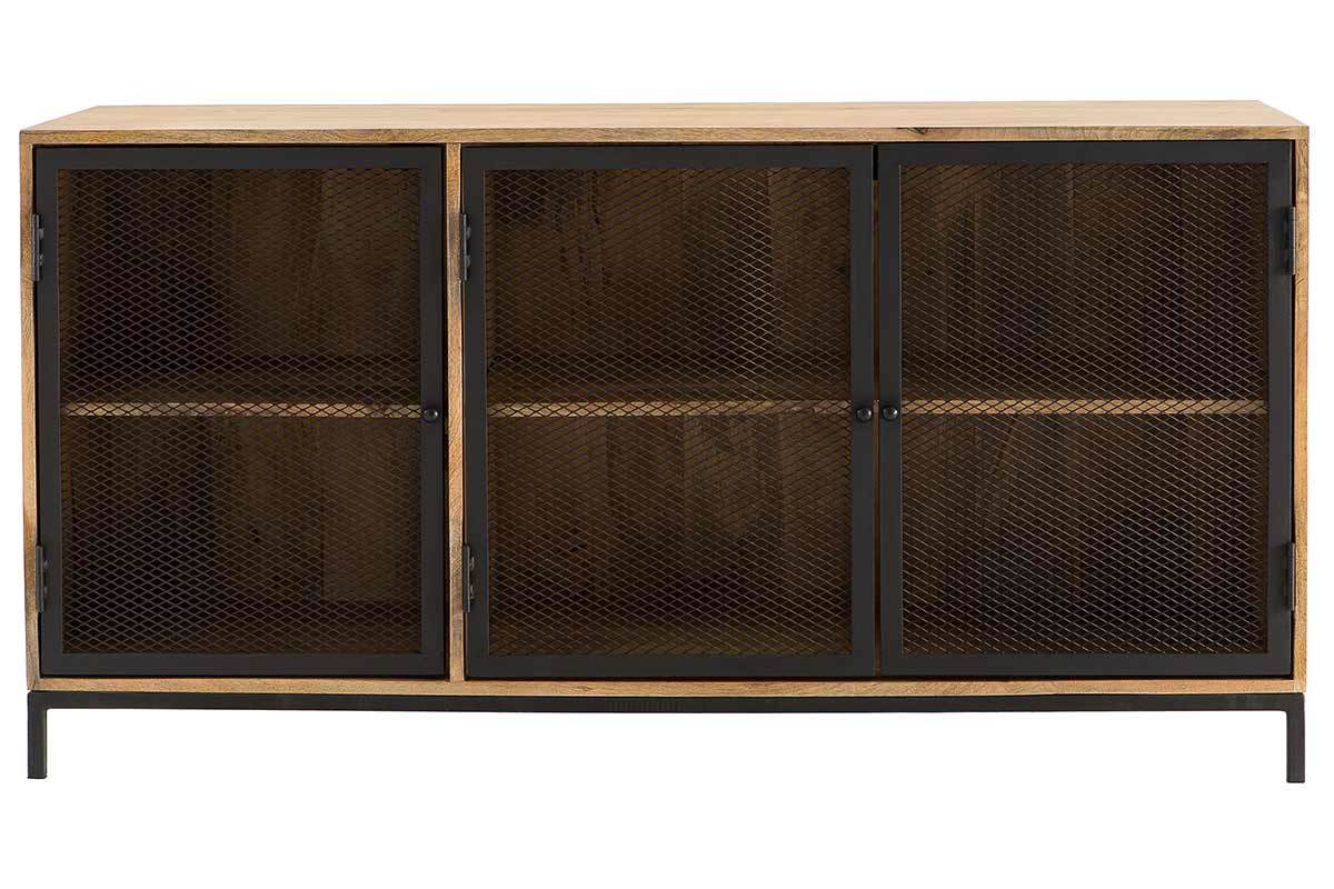 Sideboard industrieller Stil aus Mangoholz und Metall perforiert RACK