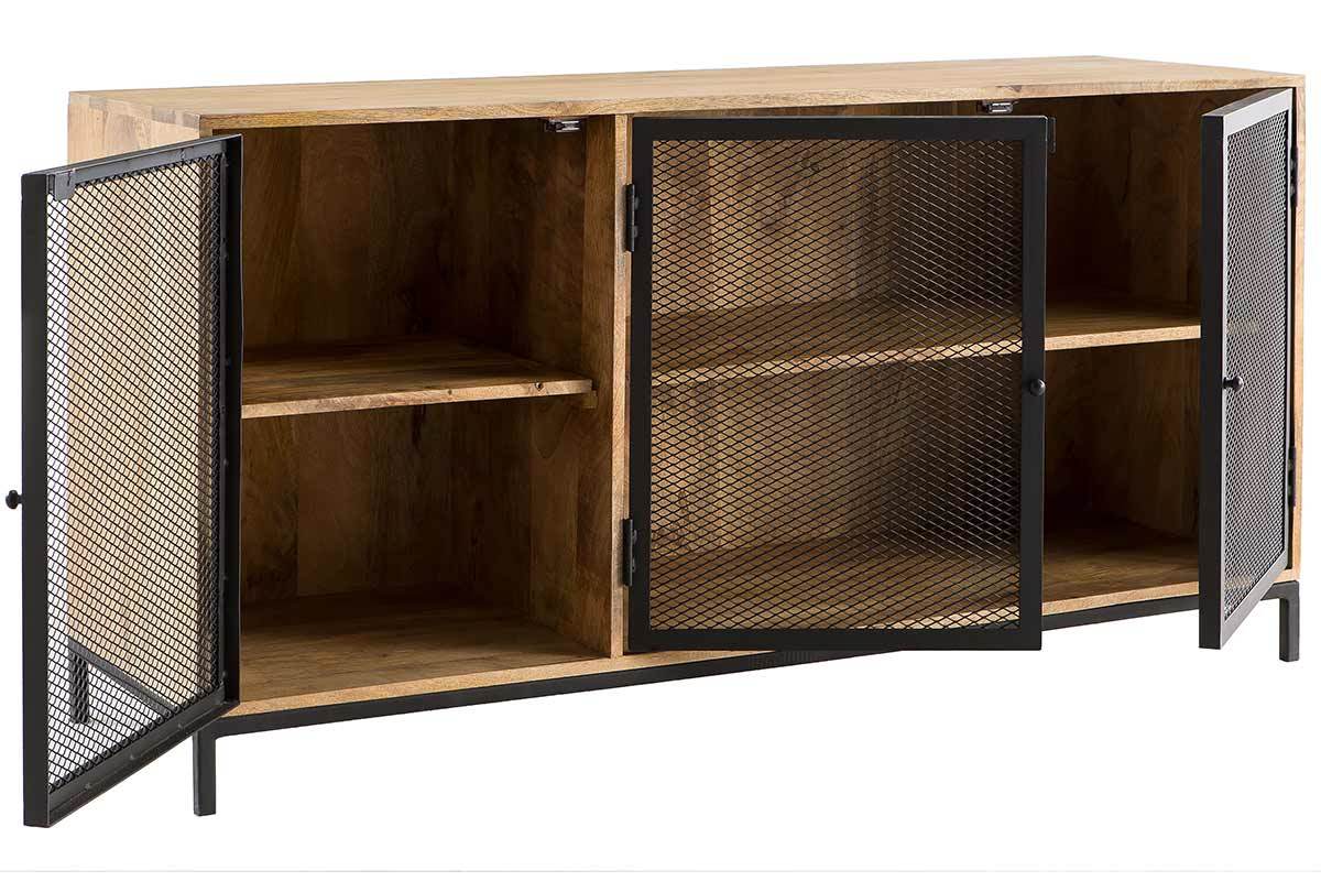 Sideboard industrieller Stil aus Mangoholz und Metall perforiert RACK