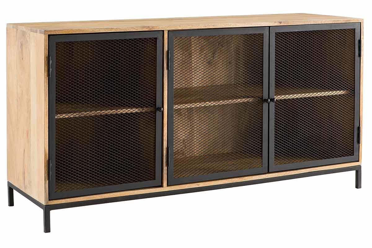 Sideboard industrieller Stil aus Mangoholz und Metall perforiert RACK