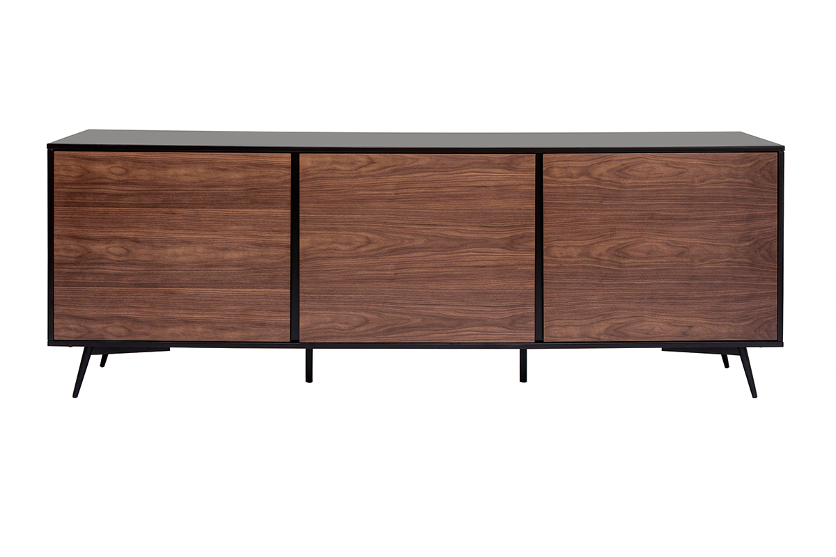 Sideboard mattschwarz Walnussfurnier 3 Tren B200 cm MERMOZ