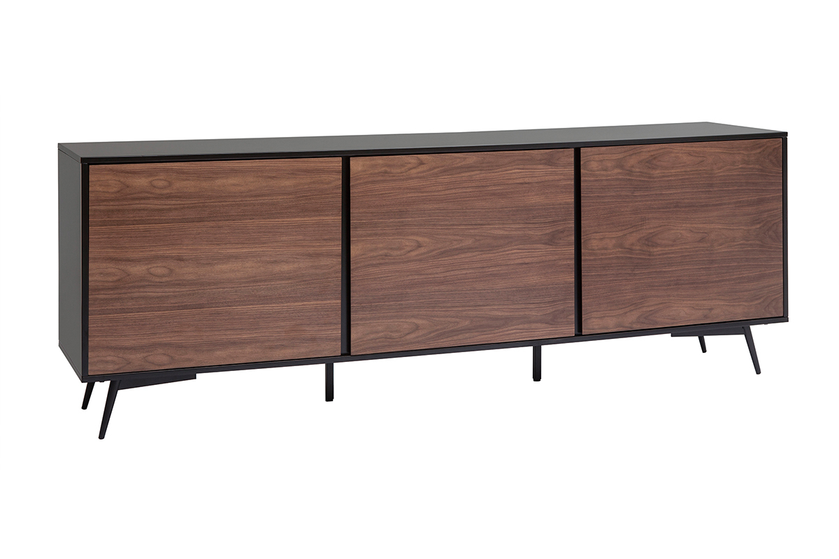 Sideboard mattschwarz Walnussfurnier 3 Tren B200 cm MERMOZ