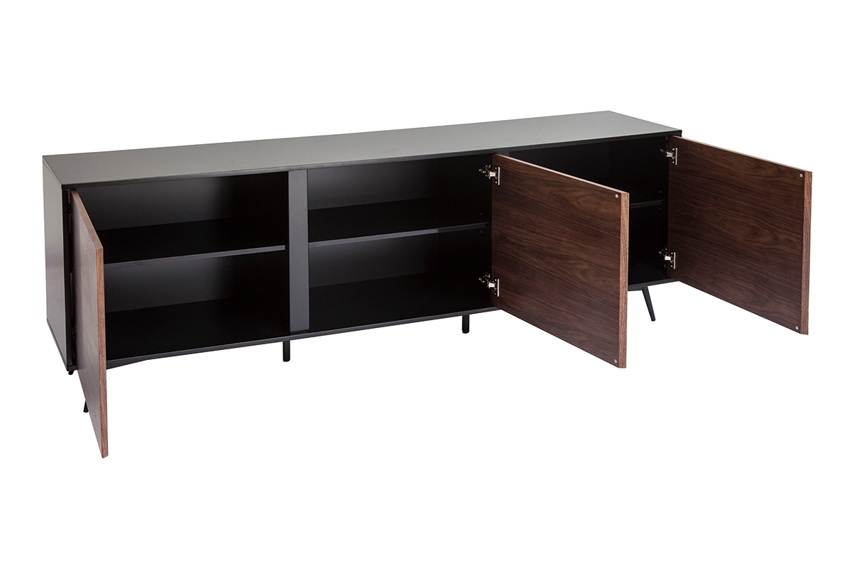 Sideboard mattschwarz Walnussfurnier 3 Tren B200 cm MERMOZ