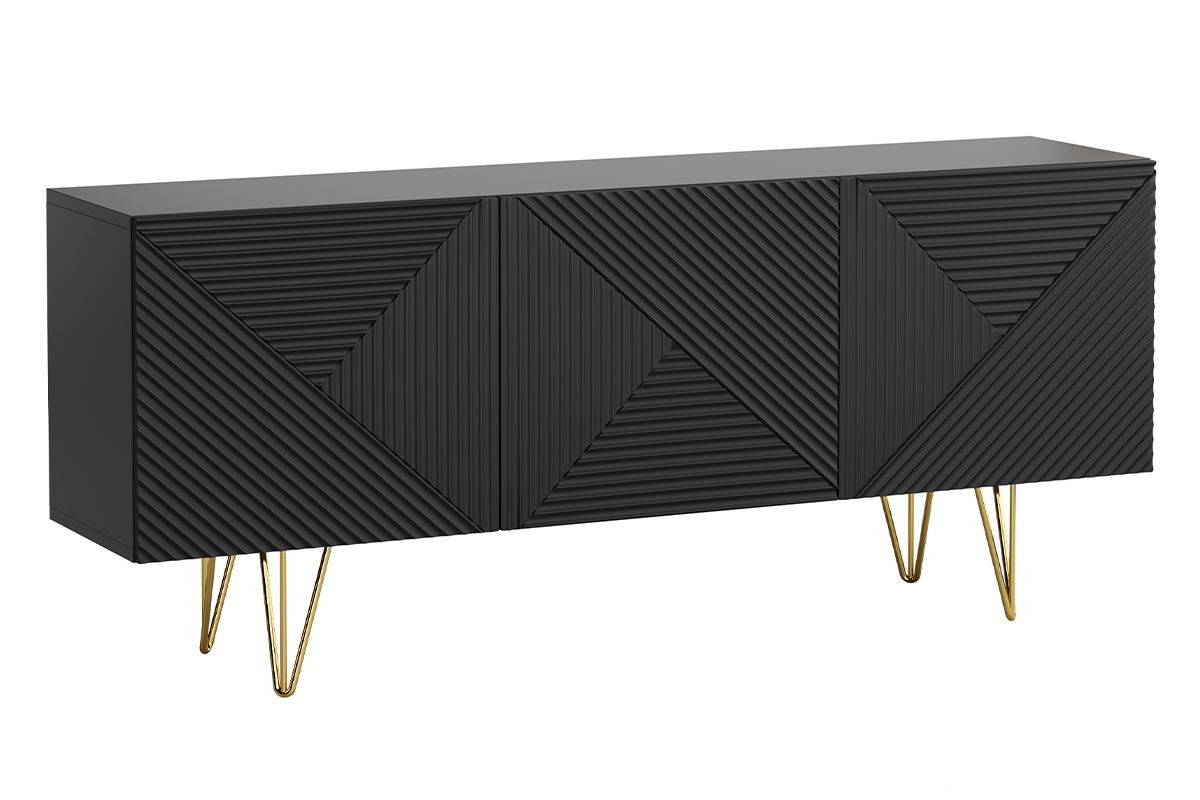 Sideboard schwarz und goldfarben 3-trig L160 cm OZEN