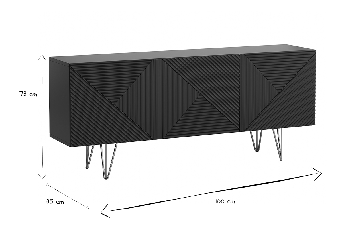 Sideboard schwarz und goldfarben 3-trig L160 cm OZEN