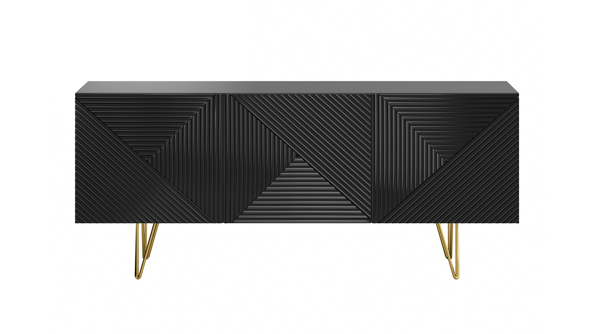 Sideboard schwarz und goldfarben 3-trig L160 cm OZEN