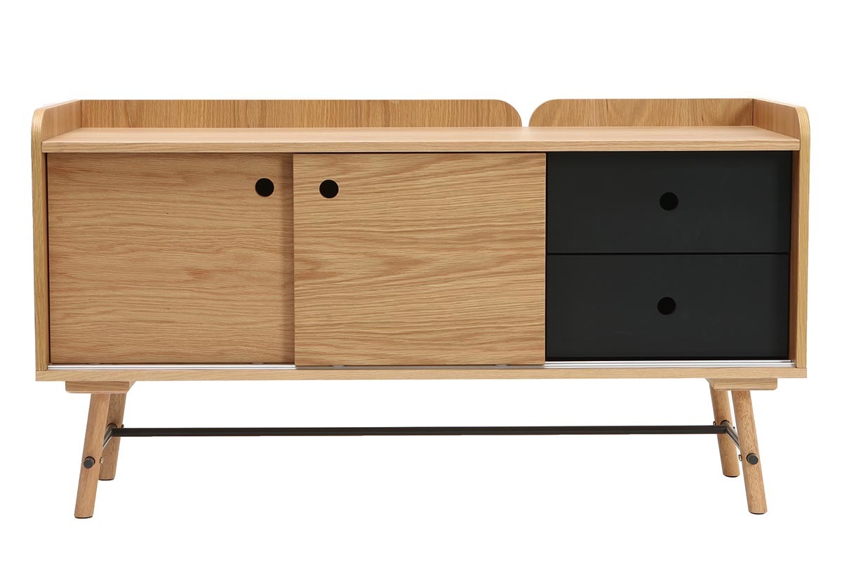 Sideboard skandi-japanischer Stil Eiche und mattgrau 2 Schubladen JAPANSK