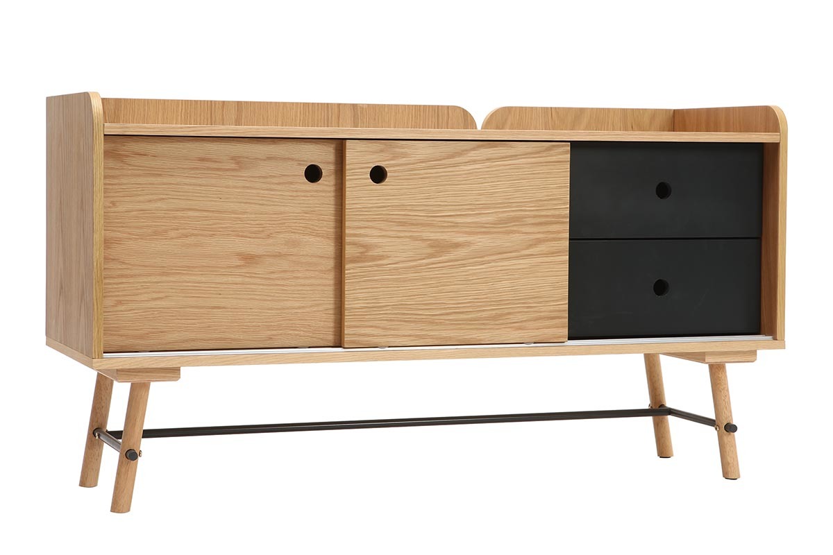 Sideboard skandi-japanischer Stil Eiche und mattgrau 2 Schubladen JAPANSK