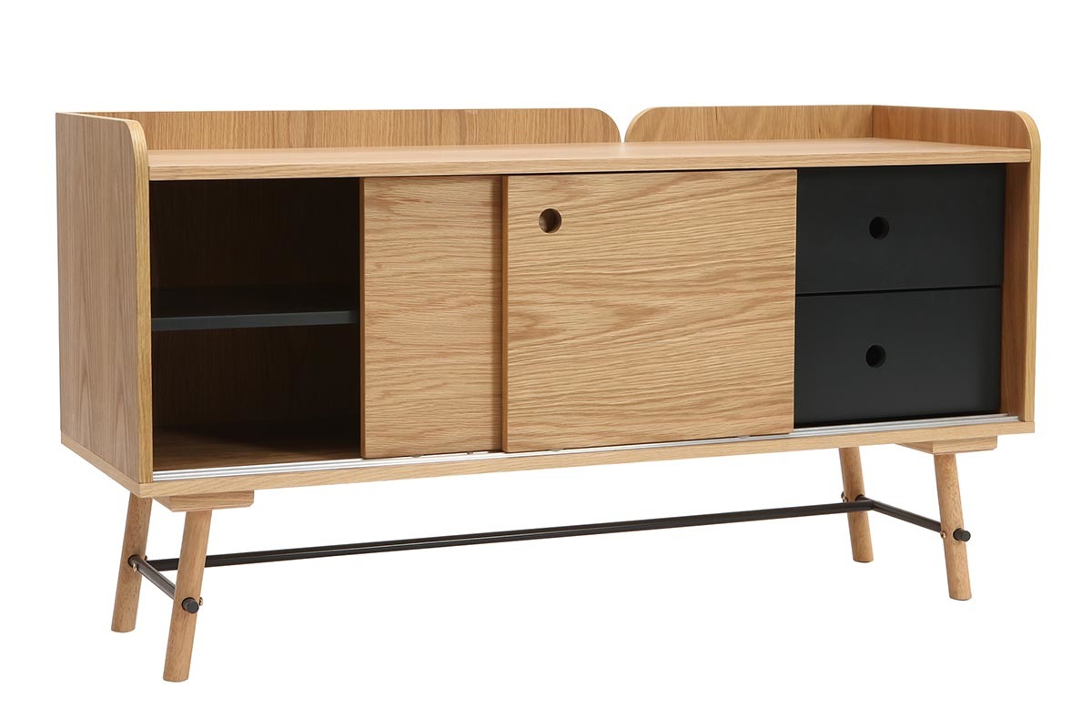 Sideboard skandi-japanischer Stil Eiche und mattgrau 2 Schubladen JAPANSK