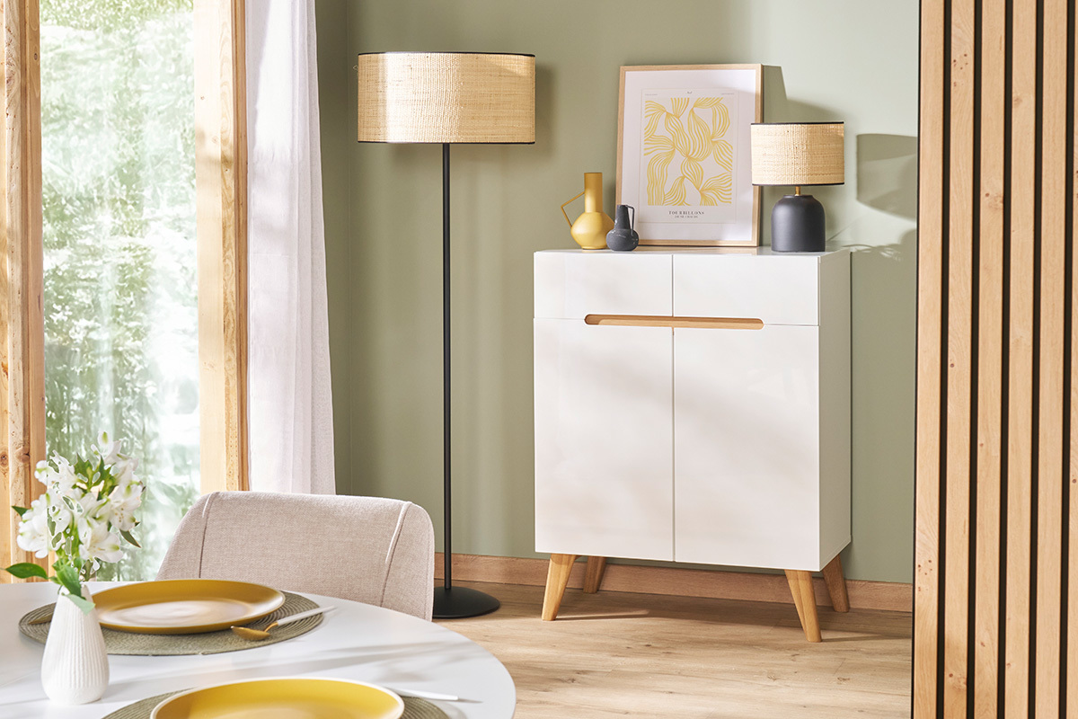 Sideboard Skandinavienstil Wei und Esche 80 cm MELKA