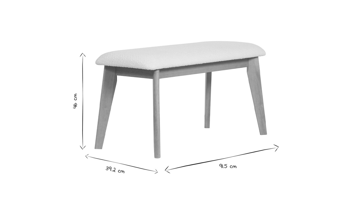 Skandinavische Bank aus weiem Stoff mit Boucl-Wolleffekt und hellem Holz B92 cm ELION