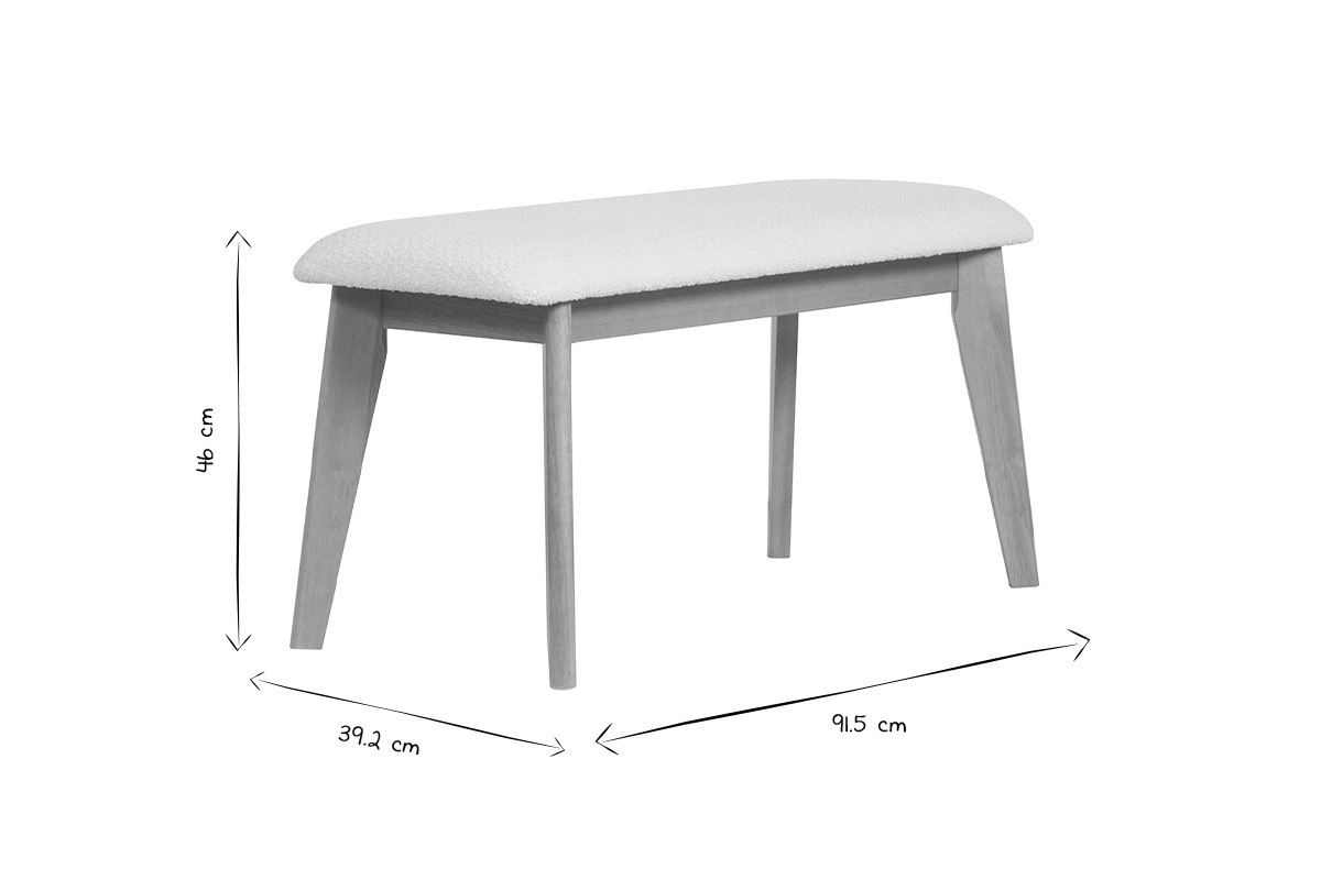 Skandinavische Bank aus weiem Stoff mit Boucl-Wolleffekt und hellem Holz B92 cm ELION