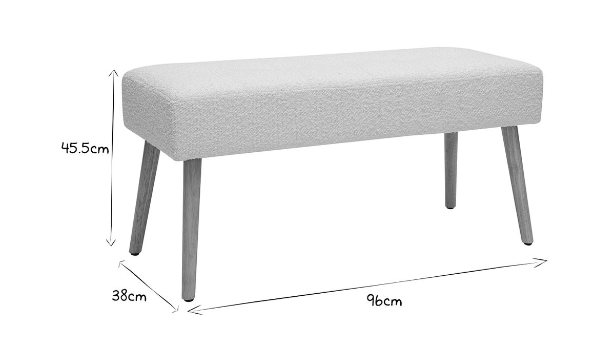 Skandinavische Bank aus weiem Stoff mit Boucl-Wolleffekt und hellem Holz B96 cm GUESTA