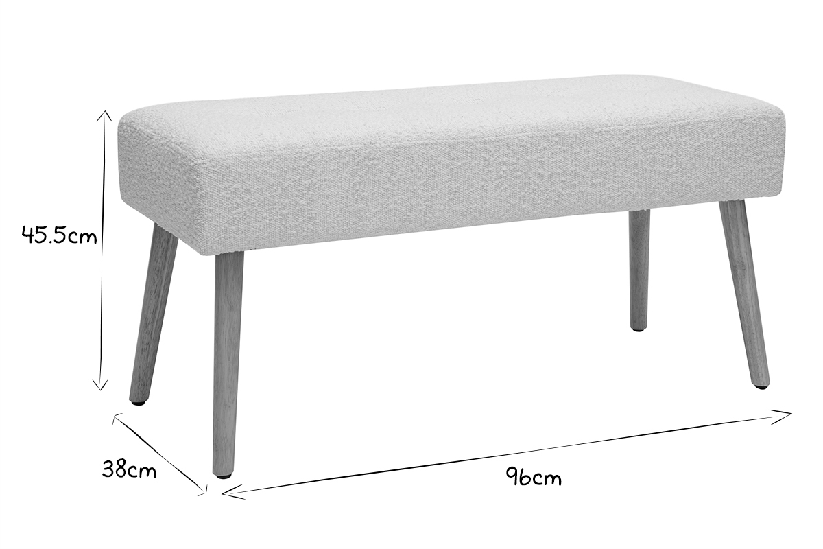 Skandinavische Bank aus weiem Stoff mit Boucl-Wolleffekt und hellem Holz B96 cm GUESTA