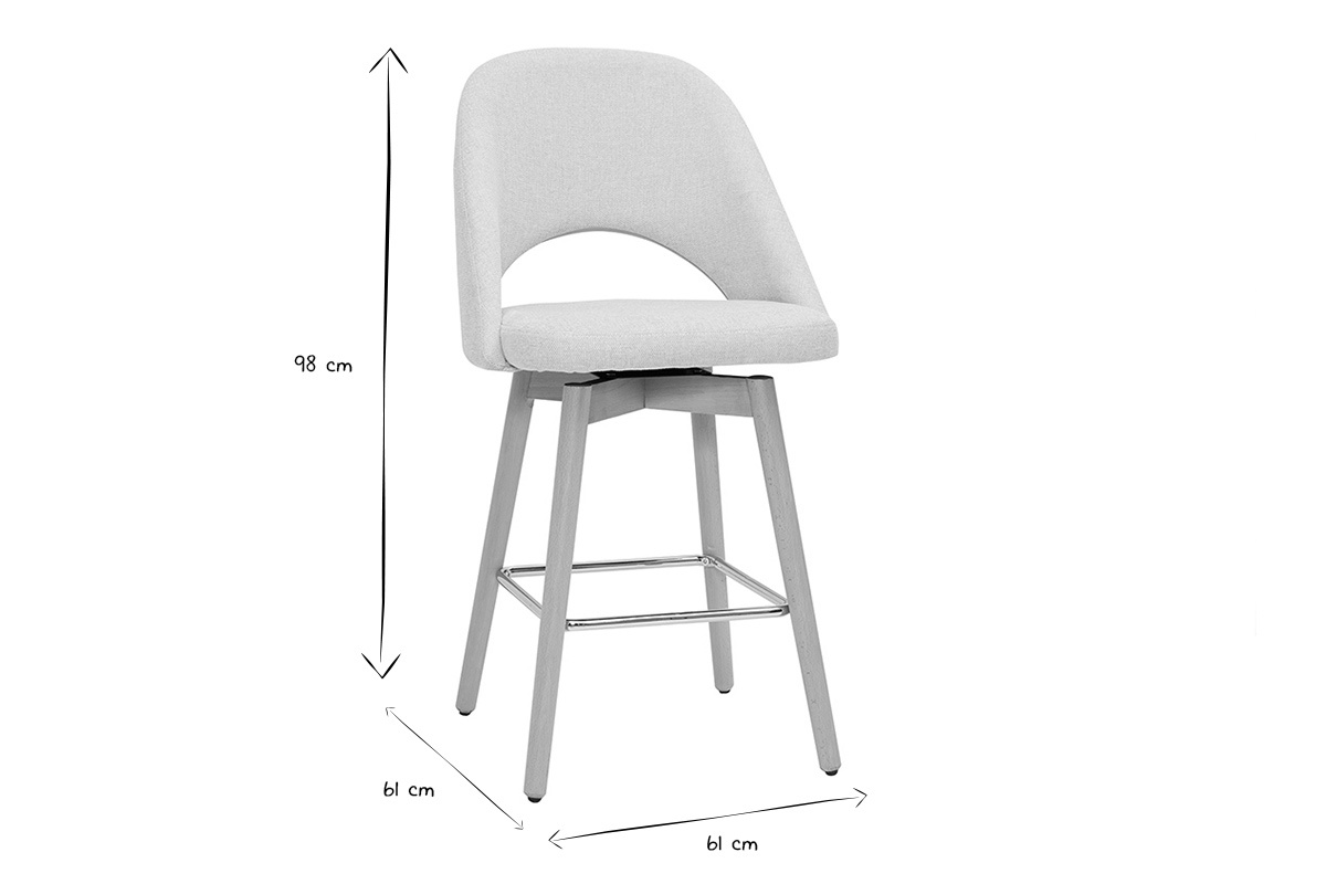 Skandinavische Barhocker aus beigem Stoff mit Samteffekt und massivem Hevea H65 cm (2er-Set) COSETTE