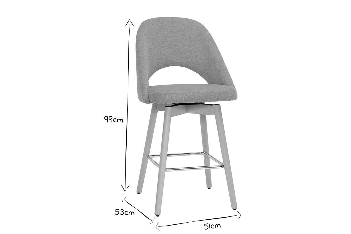 Skandinavische Barhocker aus gelbem Stoff mit Samteffekt und massivem Hevea H65 cm (2er-Set) COSETTE