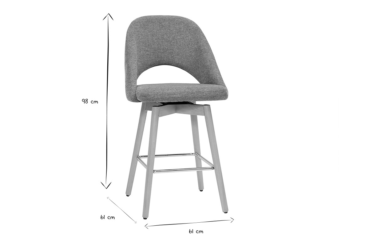 Skandinavische Barhocker aus grauem Stoff mit Samteffekt und massivem Hevea H65 cm (2er-Set) COSETTE