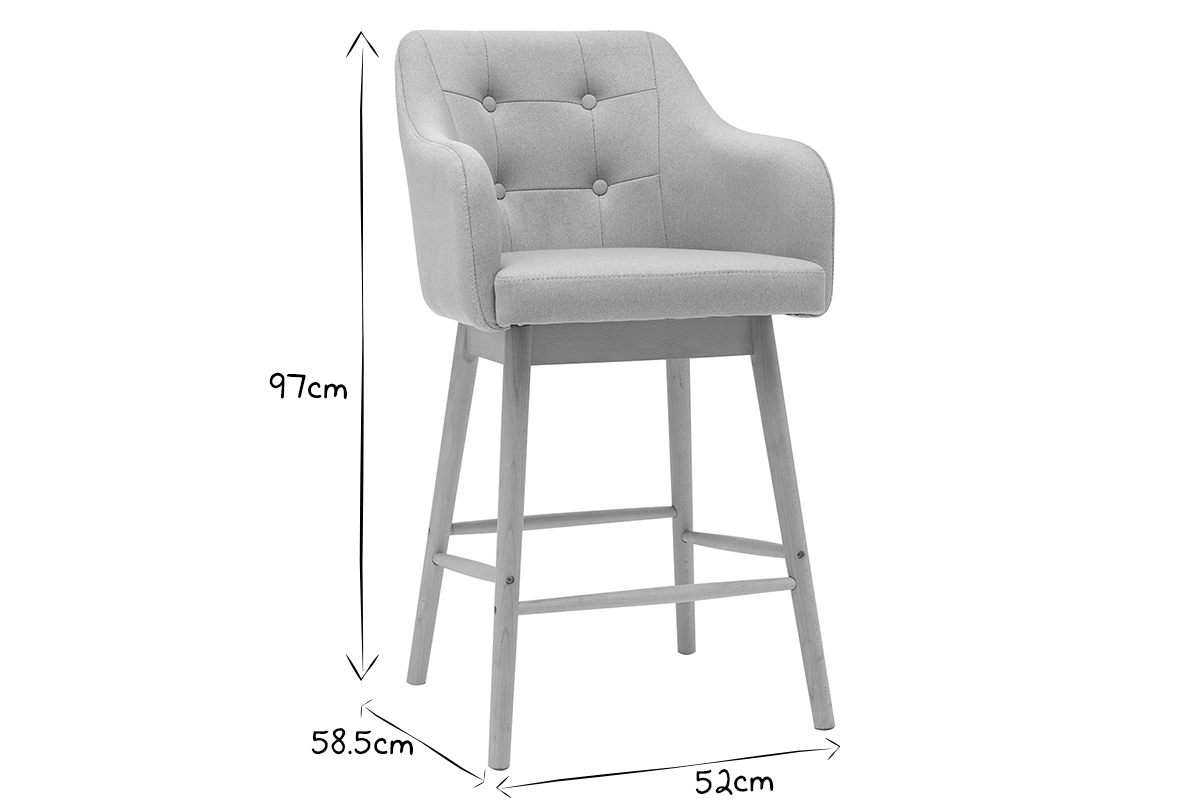 Skandinavische Barhocker aus hellgrauem Stoff und Holz H65 cm (2er-Satz) BALTIK