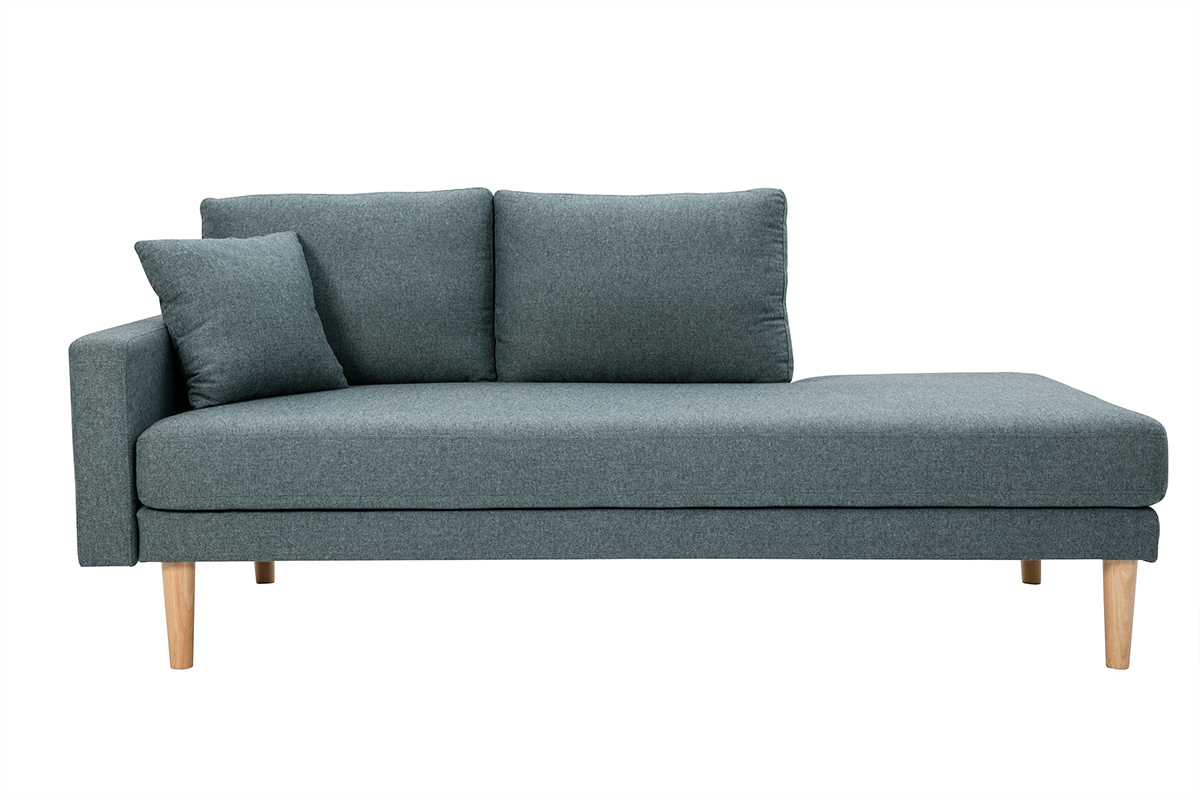 Skandinavische Chaiselongue aus graugrnem Stoff und hellem Massivholz B190 cm BERTILLE