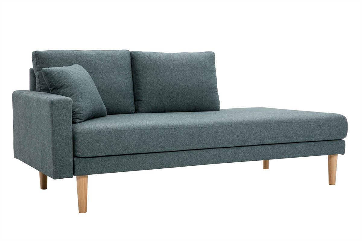 Skandinavische Chaiselongue aus graugrnem Stoff und hellem Massivholz B190 cm BERTILLE