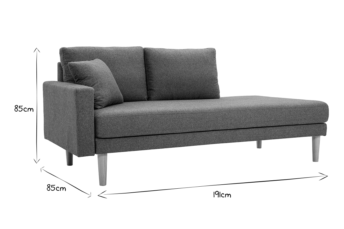 Skandinavische Chaiselongue aus graugrnem Stoff und hellem Massivholz B190 cm BERTILLE