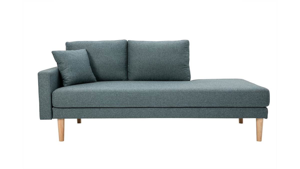 Skandinavische Chaiselongue aus graugrnem Stoff und hellem Massivholz B190 cm BERTILLE