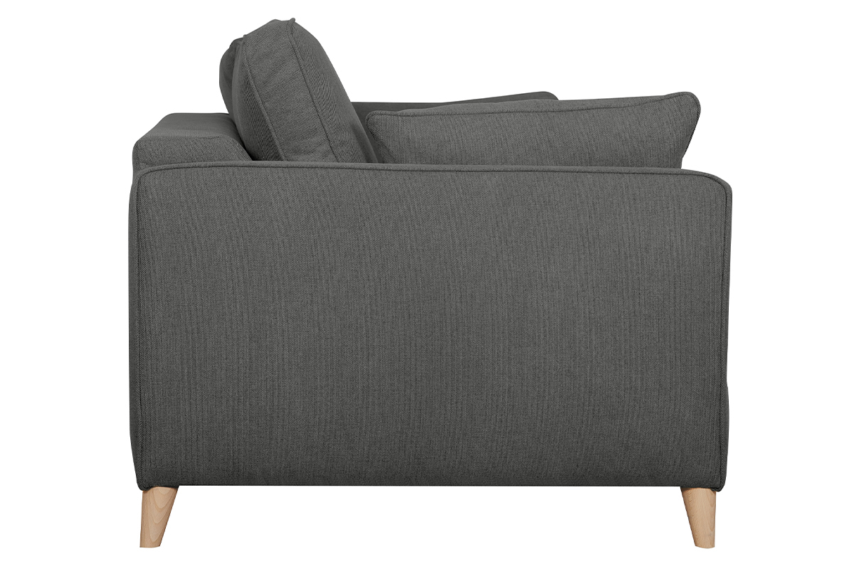 Skandinavische Schlafcouch aus anthrazitgrauem Stoff und hellem Holz mit Matratze Dicke 10cm 3-Sitzer PAPEL