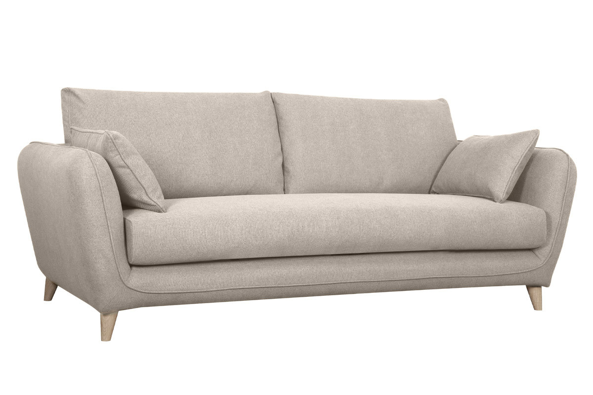 Skandinavische Schlafcouch beige mit Matratze Dicke 10 cm 3-Sitzer CREEP