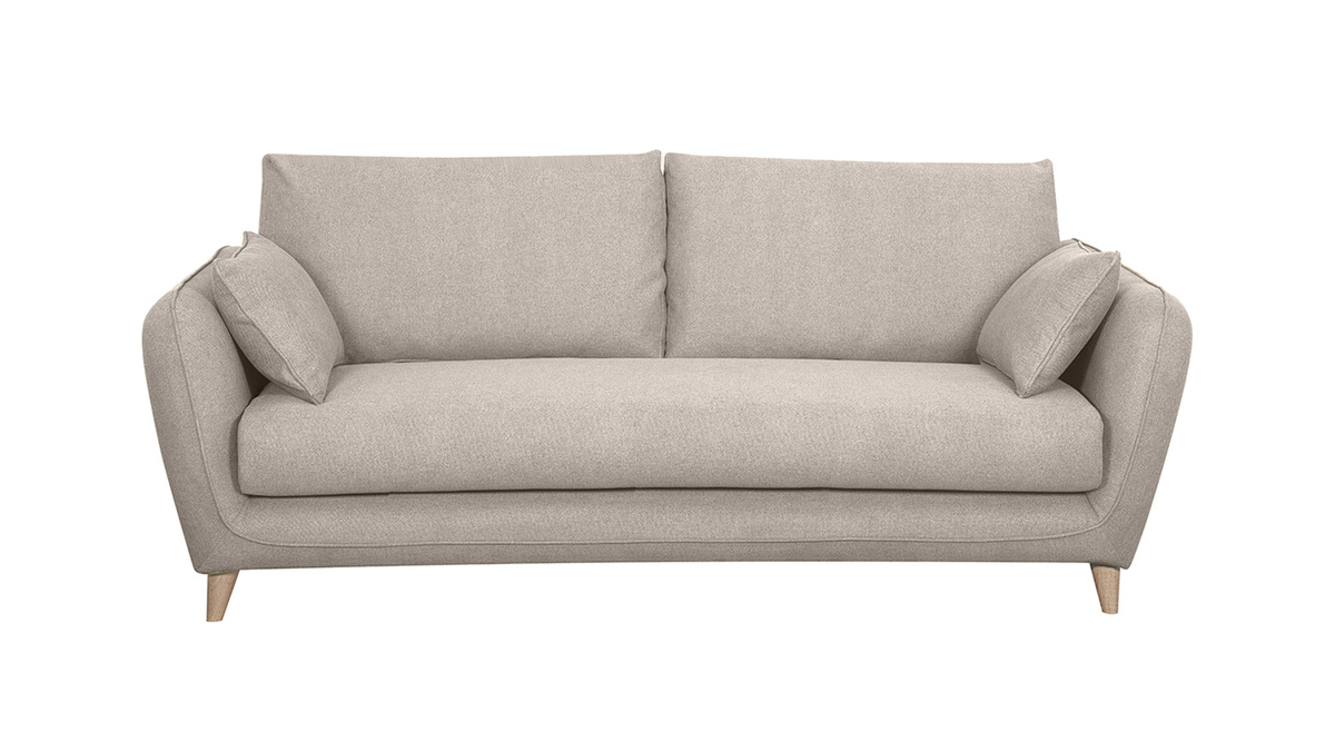 Skandinavische Schlafcouch beige mit Matratze Dicke 10 cm 3-Sitzer CREEP