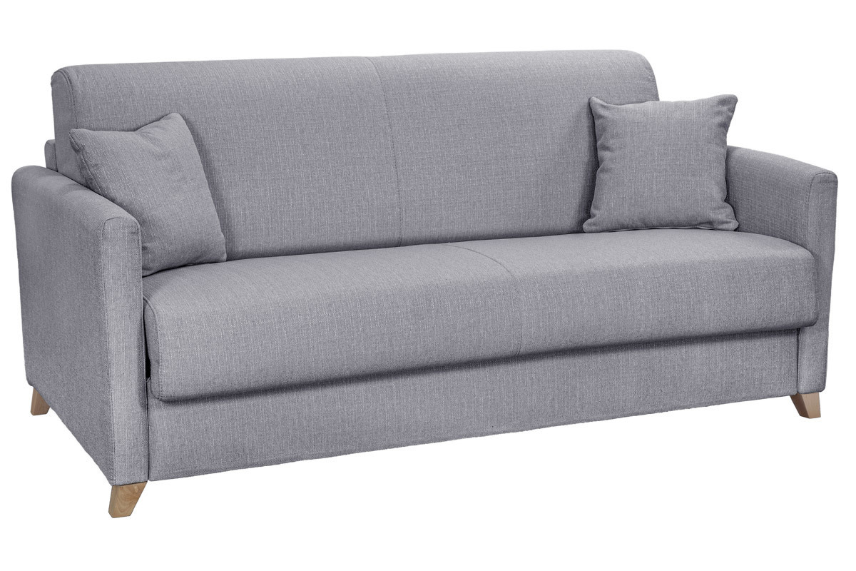 Skandinavische Schlafcouch hellgrau mit Matratze 18 cm 3-Sitzer SKANDY