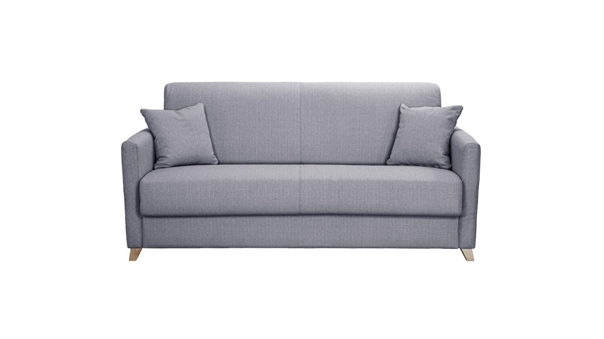 Skandinavische Schlafcouch hellgrau mit Matratze 18 cm 3-Sitzer SKANDY