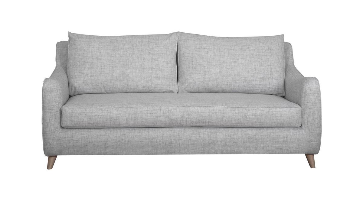 Skandinavische Schlafcouch hellgrau mit Matratze Dicke 10 cm 3-Sitzer VENDOME