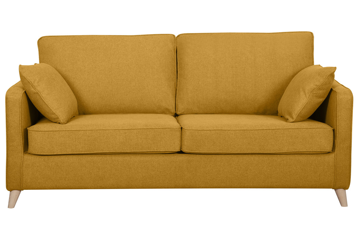 Skandinavische Schlafcouch kumingelb mit Matratze Dicke 10 cm 3-Sitzer PAPEL