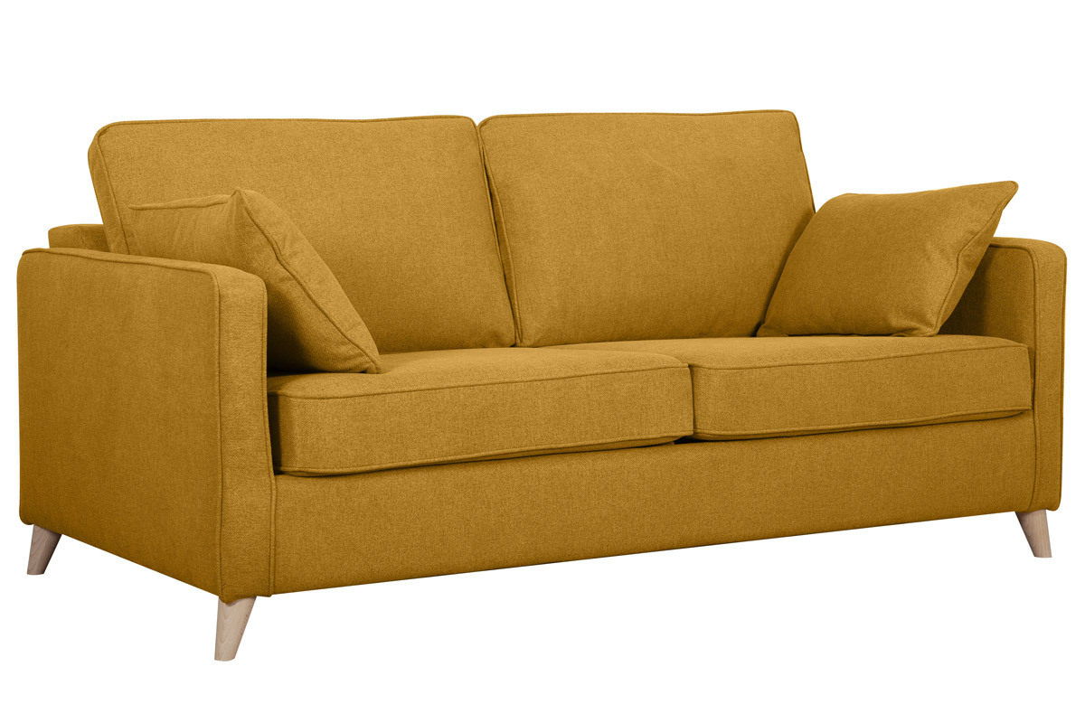 Skandinavische Schlafcouch kumingelb mit Matratze Dicke 10 cm 3-Sitzer PAPEL