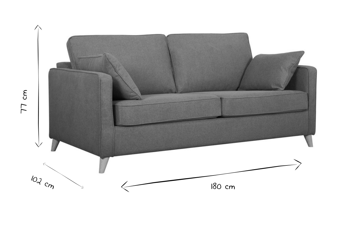 Skandinavische Schlafcouch kumingelb mit Matratze Dicke 10 cm 3-Sitzer PAPEL