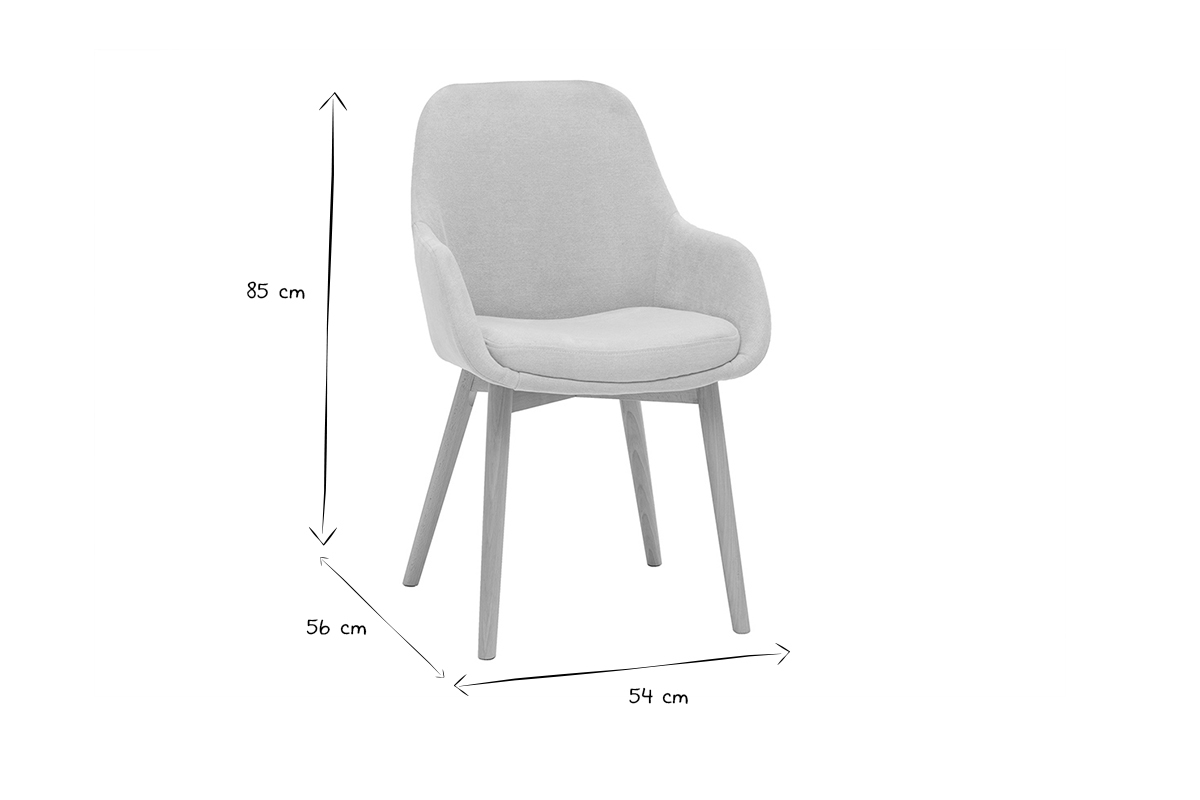 Skandinavische Sthle aus beigem Stoff mit Samteffekt und helles Massivholz (2er-Set) HOLO