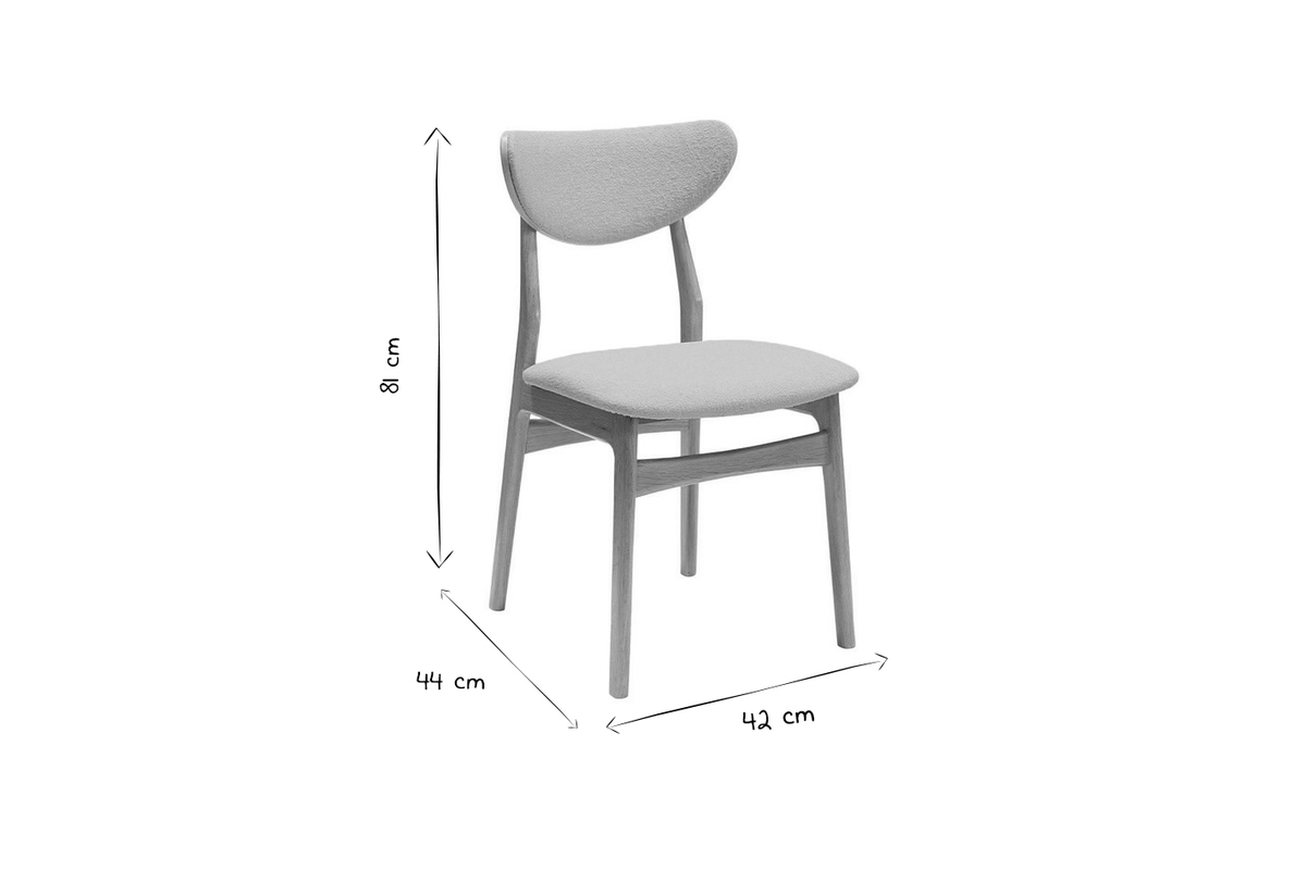 Skandinavische Sthle aus graumeliertem Stoff mit Samteffekt und hellem Holz aus massiver Eiche (2er-Set) MAYA