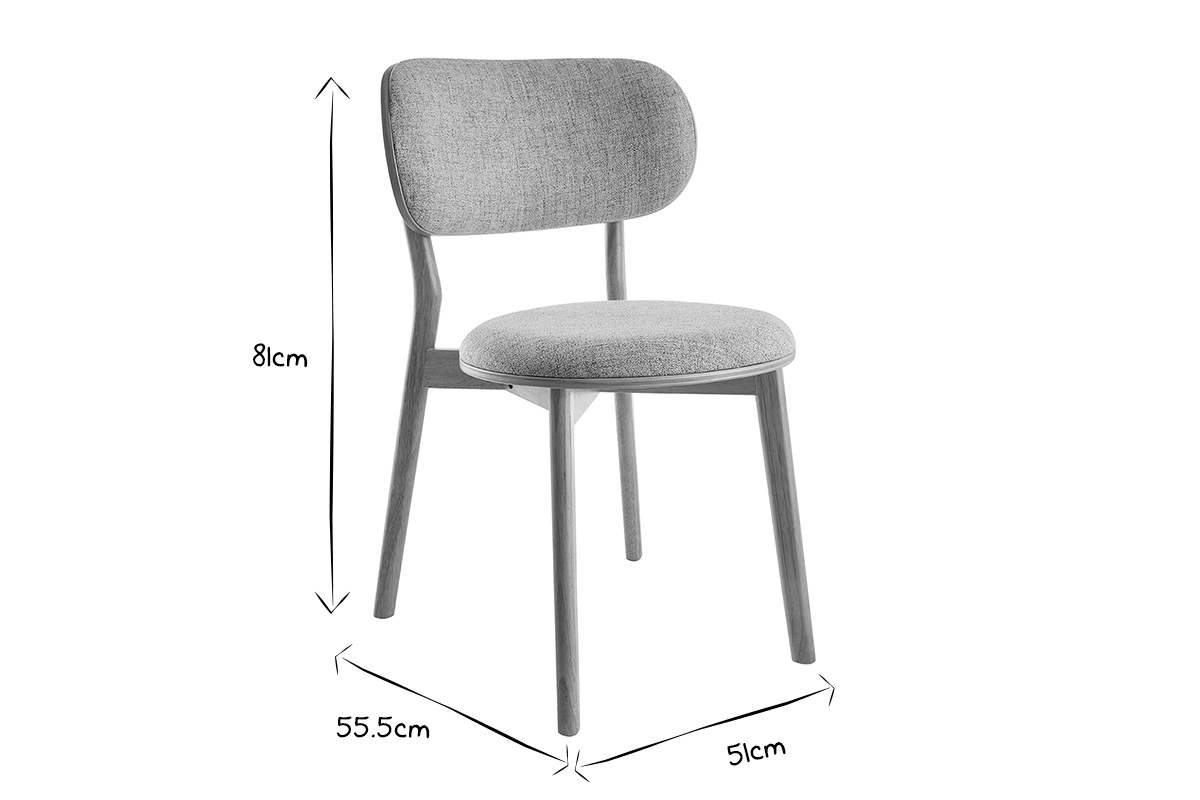 Skandinavische Sthle aus hellem Holz und grauem Stoff (2er-Set) FAUVETTE