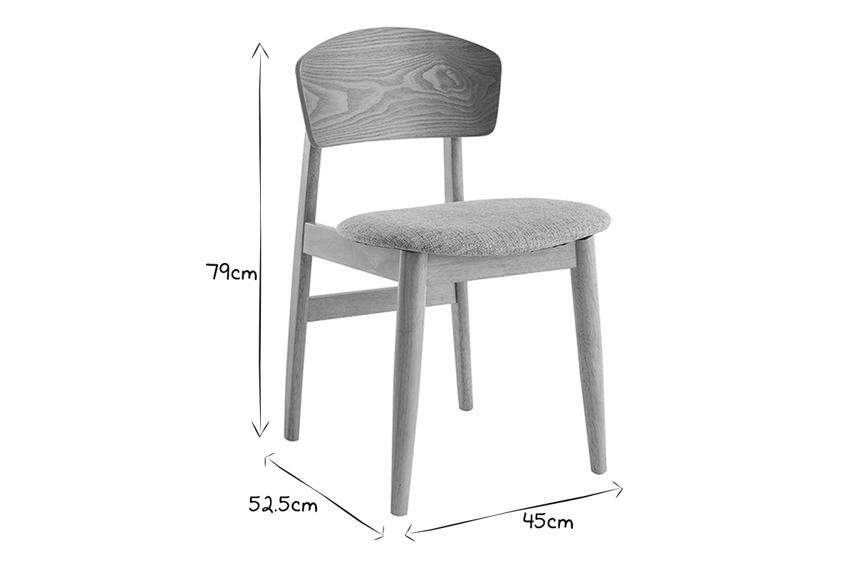 Skandinavische Sthle aus hellem Holz und hellgrauem Stoff (2er-Set) ELION