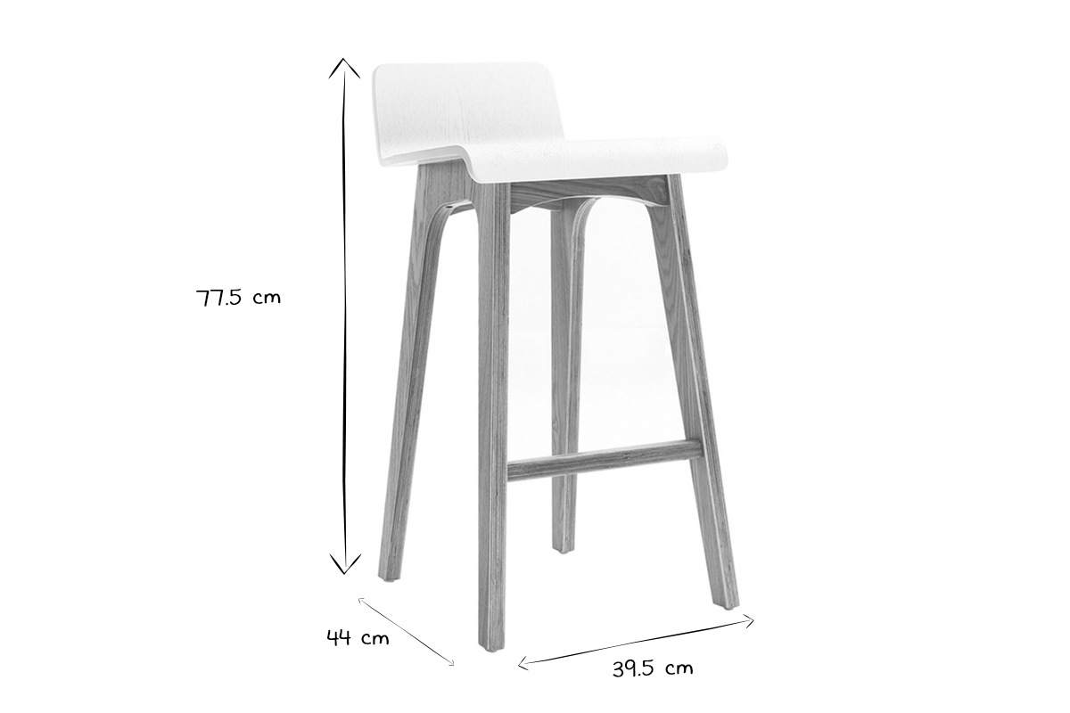 Skandinavischer Barhocker in Wei mit hellem Holz H65 cm (2er-Set) BALTIK