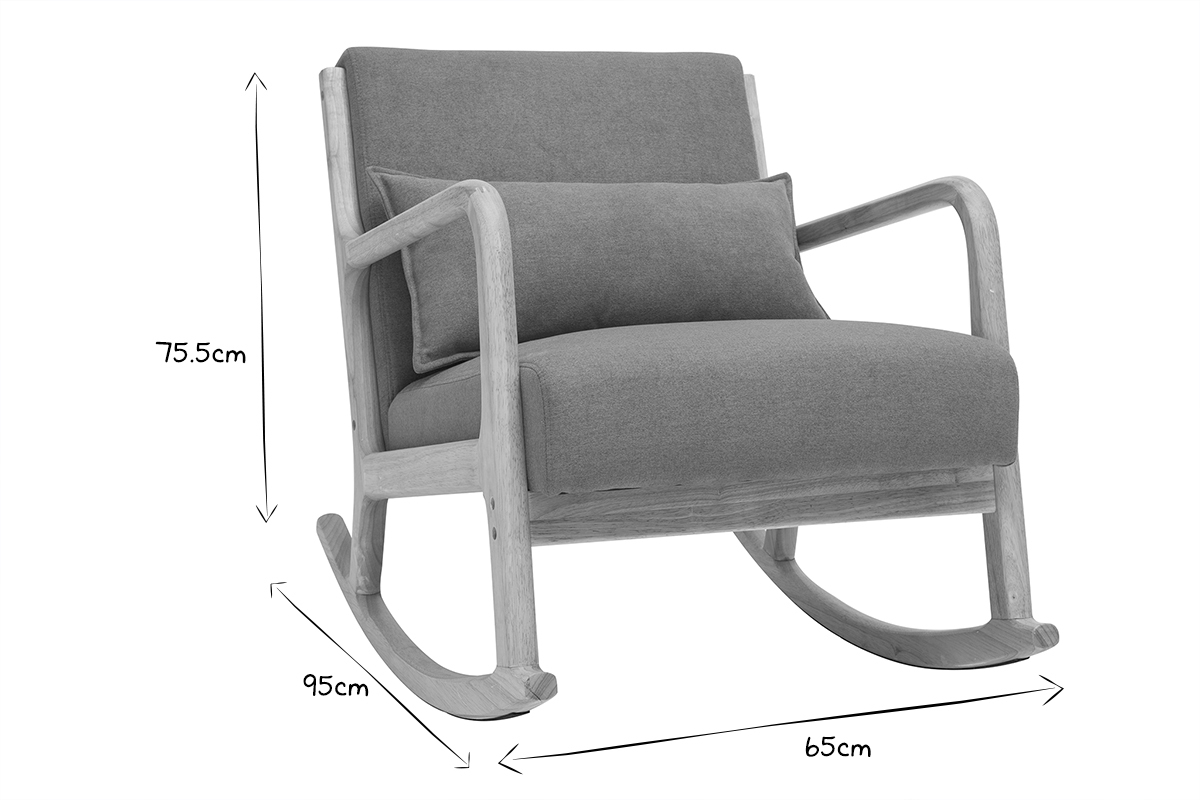 Skandinavischer Schaukelstuhl aus rostbraunem Stoff mit Samteffekt und hellem Massivholz DERRY