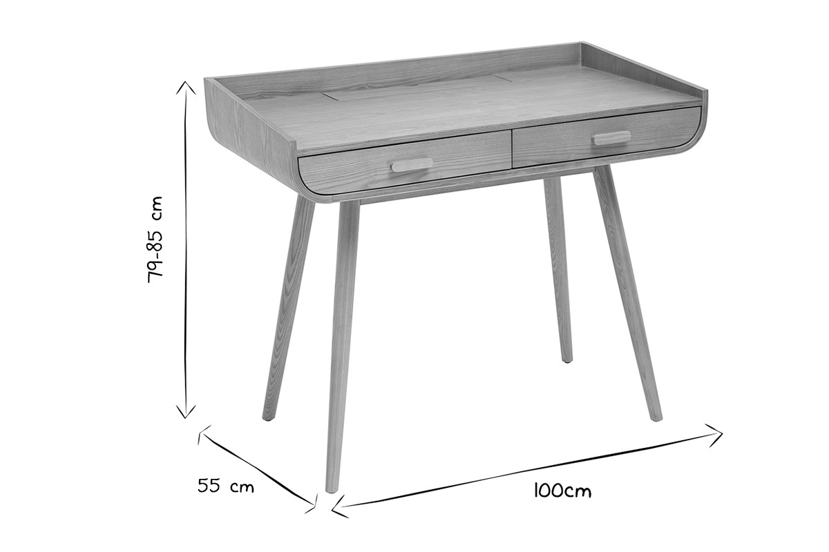 Skandinavischer Schreibtisch mit Stauraum 2 Schubladen in hellem Holz B100 cm HALLEN