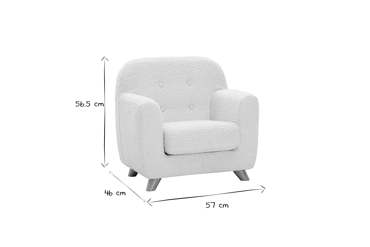 Skandinavischer Sessel aus weiem Stoff mit Boucl-Wolleffekt und hellem Holz NORKID