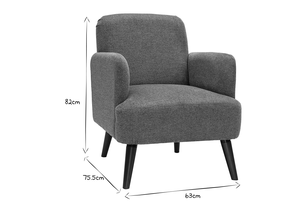 Skandinavischer Sessel Stoff mit Samteffekt in Grau mit dunklen Holzfen ISKO