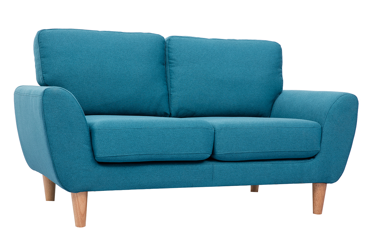 Skandinavisches 2-Sitzer-Sofa in enteblauem Stoff ALICE