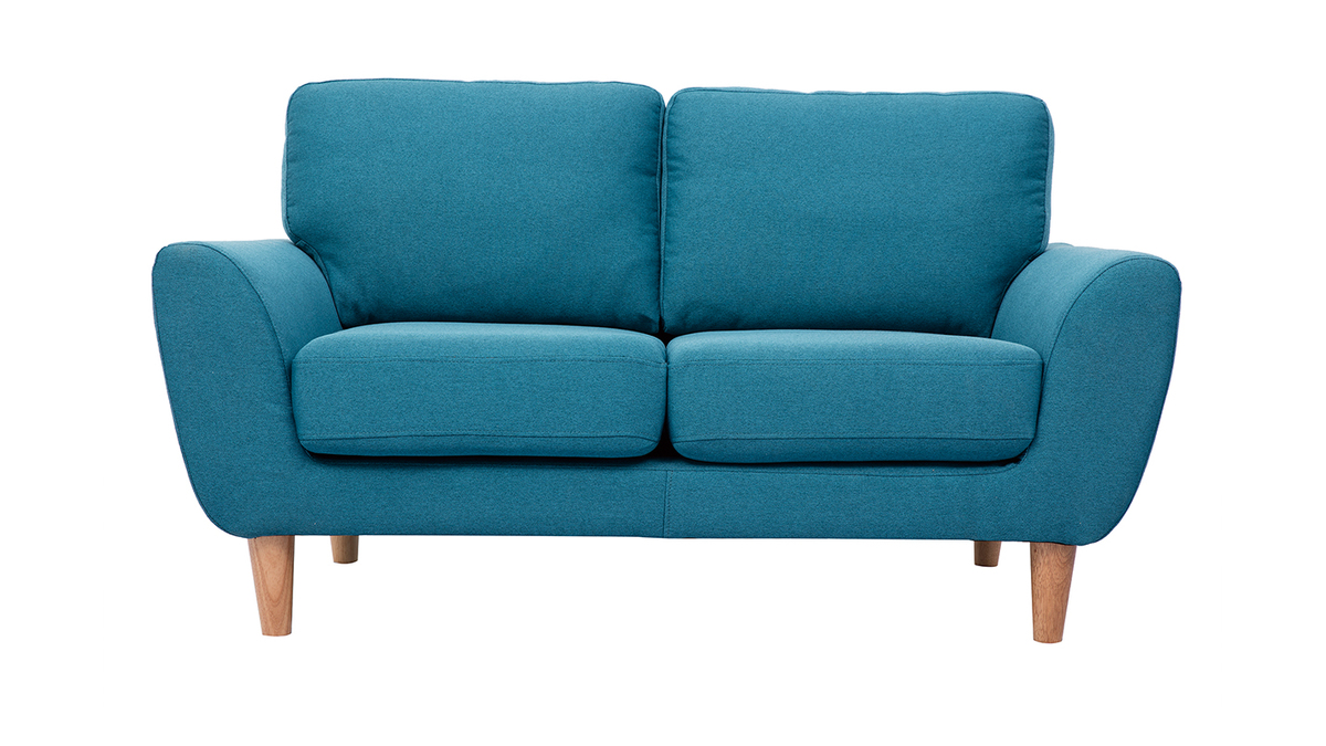 Skandinavisches 2-Sitzer-Sofa in enteblauem Stoff ALICE