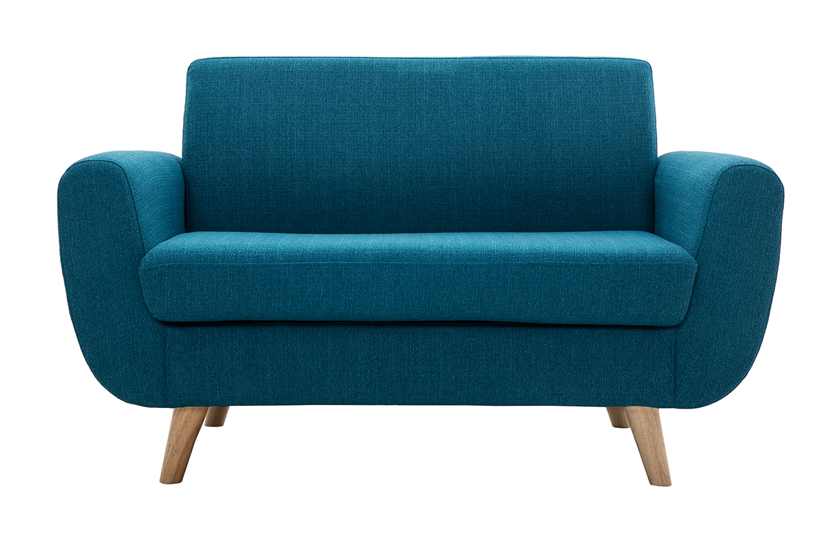 Skandinavisches 2-Sitzer-Sofa in Entenblau aus massivem Hevea PURE