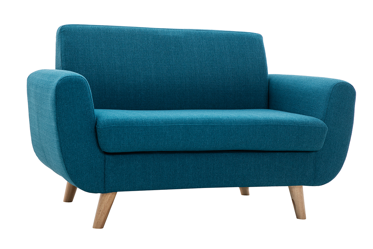 Skandinavisches 2-Sitzer-Sofa in Entenblau aus massivem Hevea PURE