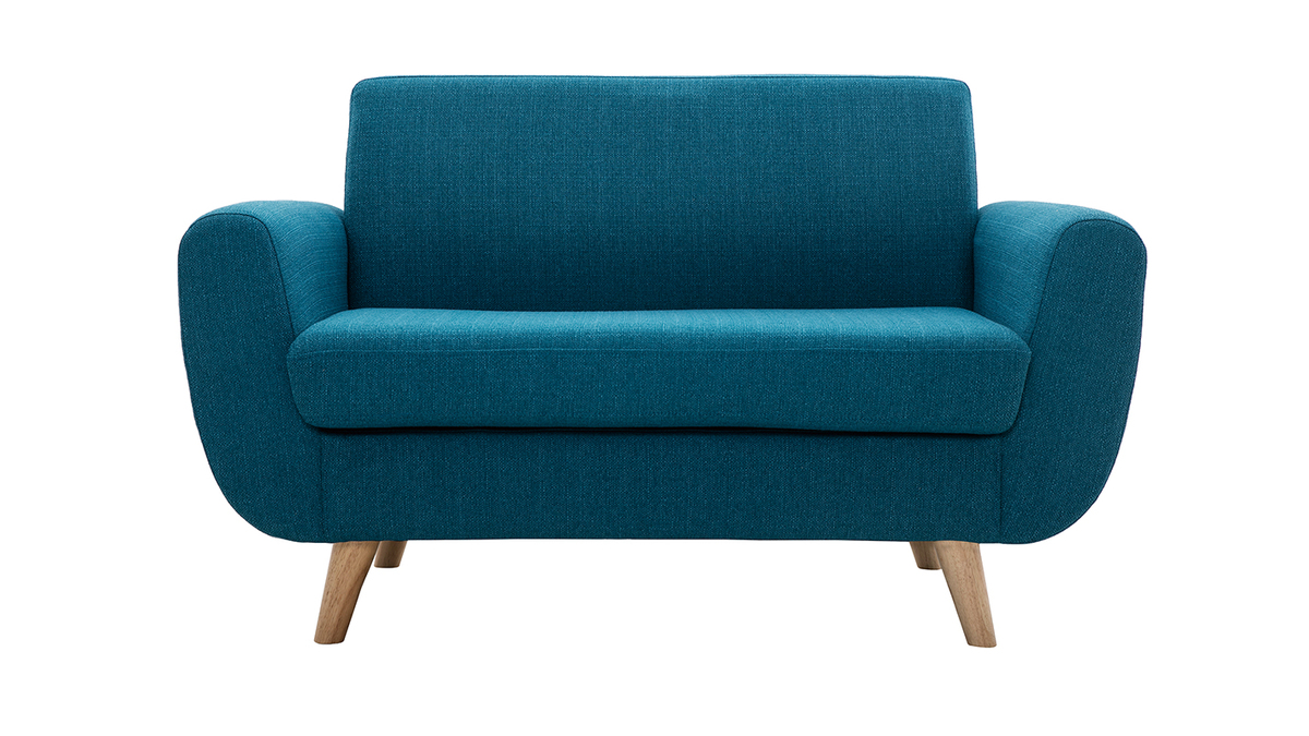 Skandinavisches 2-Sitzer-Sofa in Entenblau aus massivem Hevea PURE